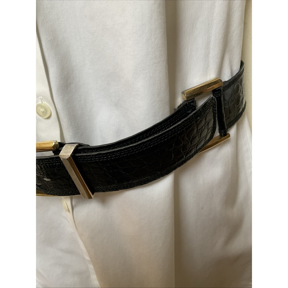 Bergdorf Goodman Crocodile Statement Belt Modular Rings Patent Wide Size 30 - Picture 3 of 12